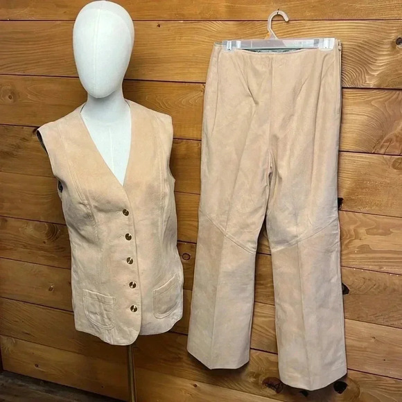 Vintage Breier of Amsterdam Womens Leather Suede pants and vest tan western set